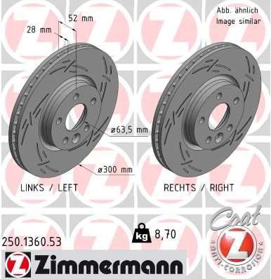 Δισκόπλακα ZIMMERMANN 250.1360.53 ZIMMERMANN 250.1360.53 Δίσκοι φρένων VOLVO V60 2015