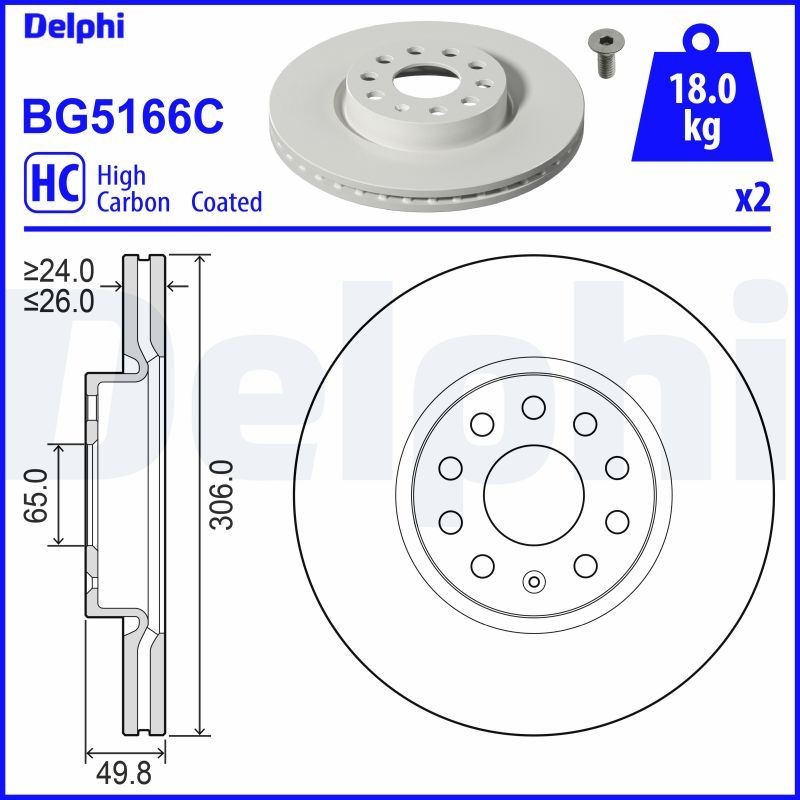 DELPHI Brake disc BG5166C DELPHI BG5166C CUPRA Terramar (KP1) performance brake discs replacement