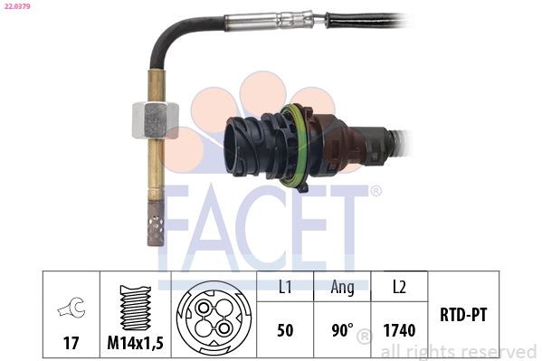 FACET Devējs, Izplūdes gāzu temperatūra 22.0379 FACET Izplūdes temperatūras sensors MERCEDES-BENZ 22.0379