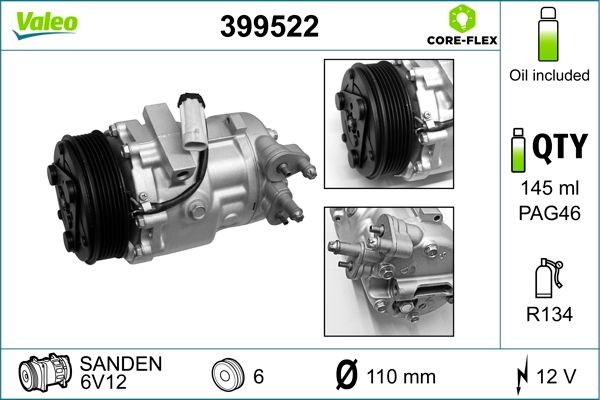 AC-kompressor VALEO 399522 VALEO 399522: Aircondition pumpe Opel AGILA 2007