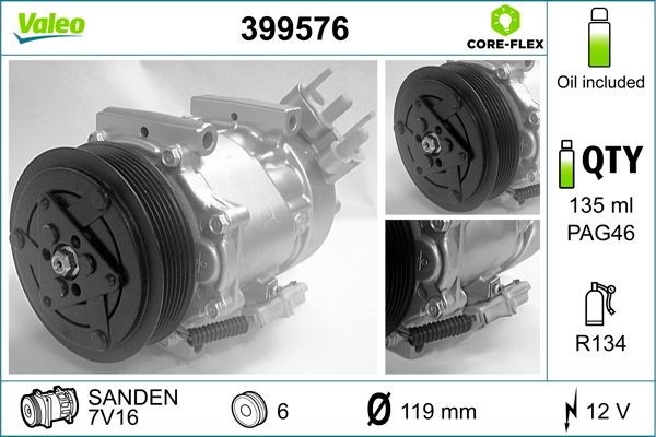 VALEO Klimakompressor 399576 AC kompressor VALEO BARCHETTA 399576 billig