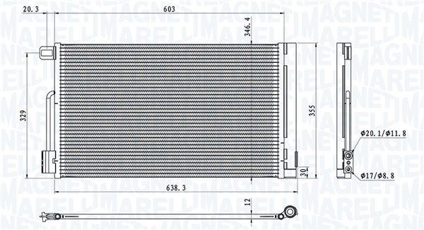 Kondensators, Gaisa kond. sistēma MAGNETI MARELLI 350203611000 MAGNETI MARELLI 350203611000 Kondicionieru radiatori VAUXHALL ADAM 2023