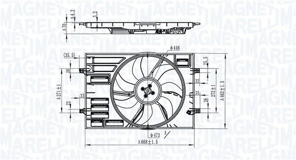 MAGNETI MARELLI Koelventilator 069422828010 MAGNETI MARELLI 069422828010 Radiateurventilator VW Golf Alltrack prijs