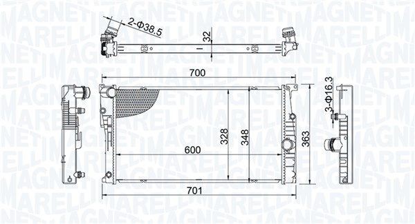 MAGNETI MARELLI Radiator, motorkjøling 350213202400 Radiator motor MAGNETI MARELLI 2-serie 350213202400 billige