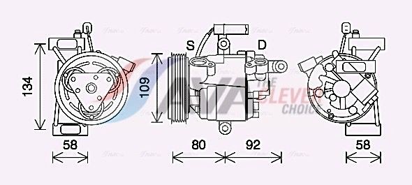 AVA COOLING SYSTEMS Kompresor klimatizácie TOAK734 TOAK734 Sprężarka klimatyzacji PEUGEOT 1007 AVA COOLING SYSTEMS