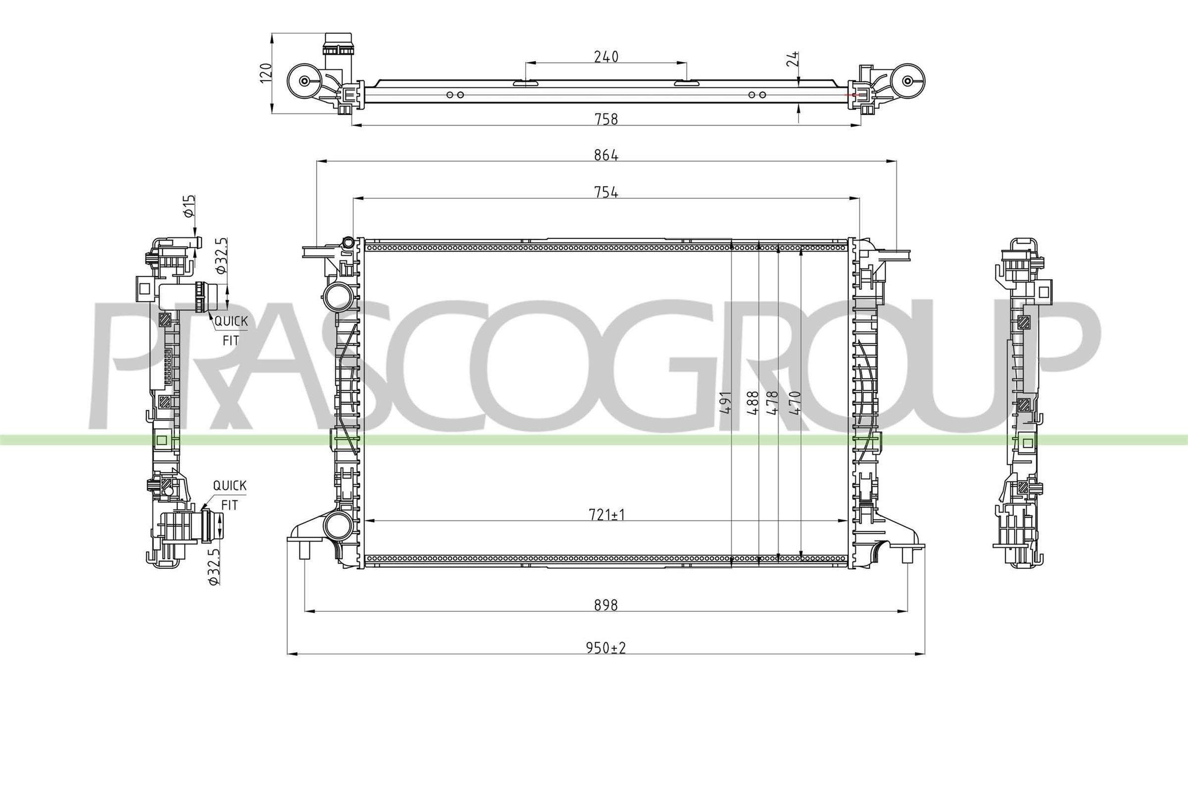 PRASCO Radiateur AD026R005 PRASCO AD026R005 Radiateur, koelvloeistof Audi Q7 4M prijs