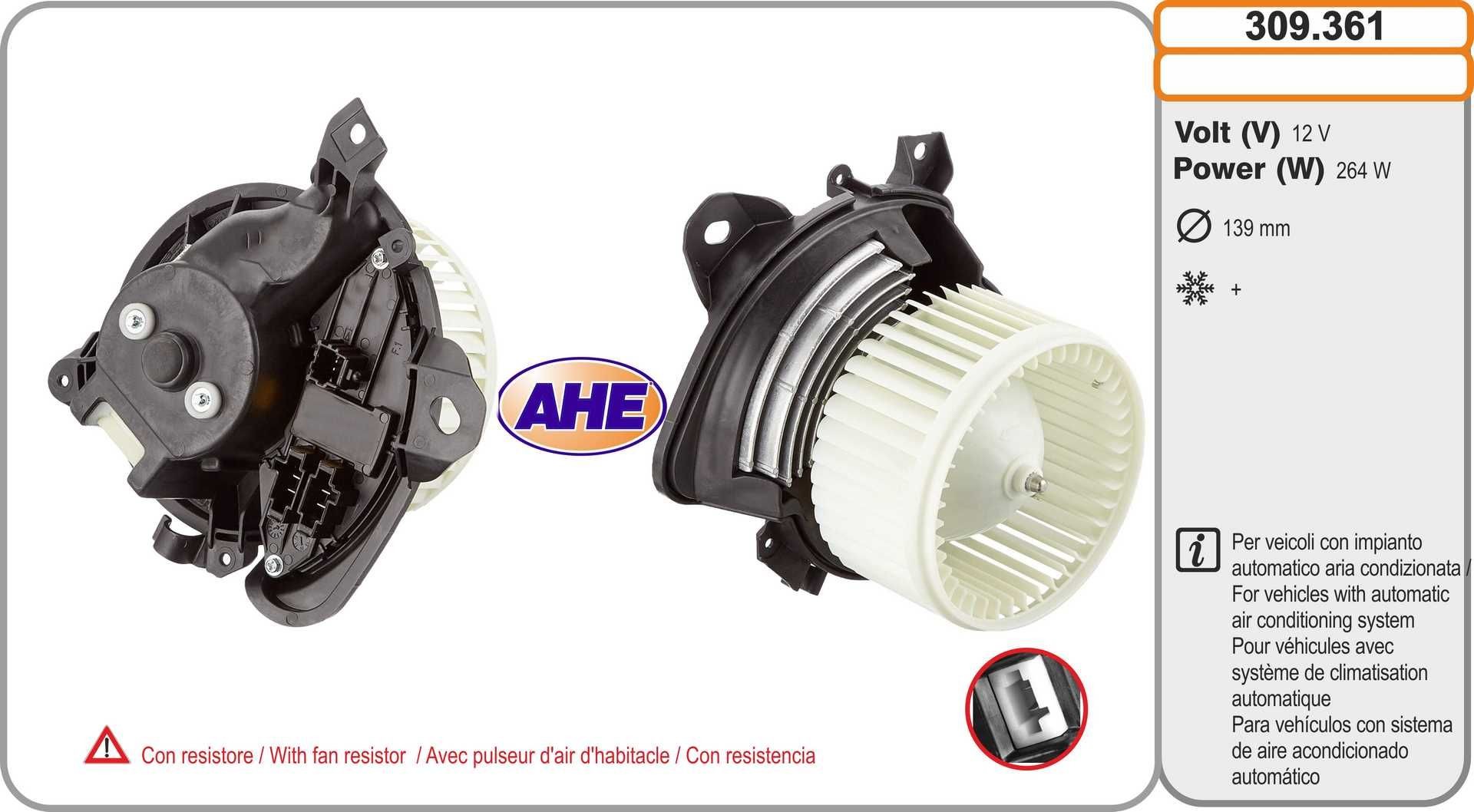 AHE Interieurventilatie 309.361 Fiat ULYSSE Interieurventilator AHE 309.361