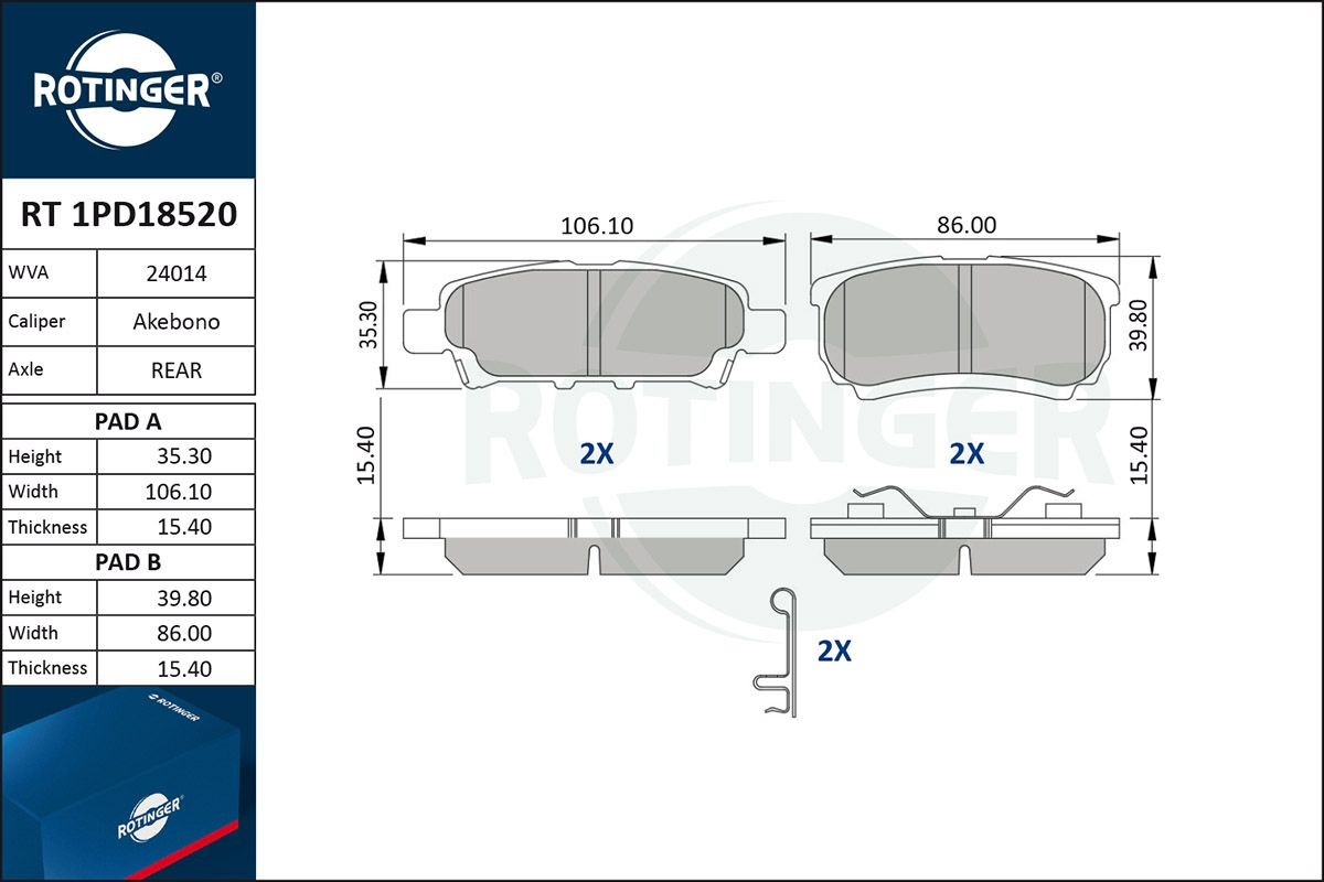 ROTINGER Bremseklosser RT 1PD18520 RT 1PD18520 ROTINGER Bremseklosser Mitsubishi billige