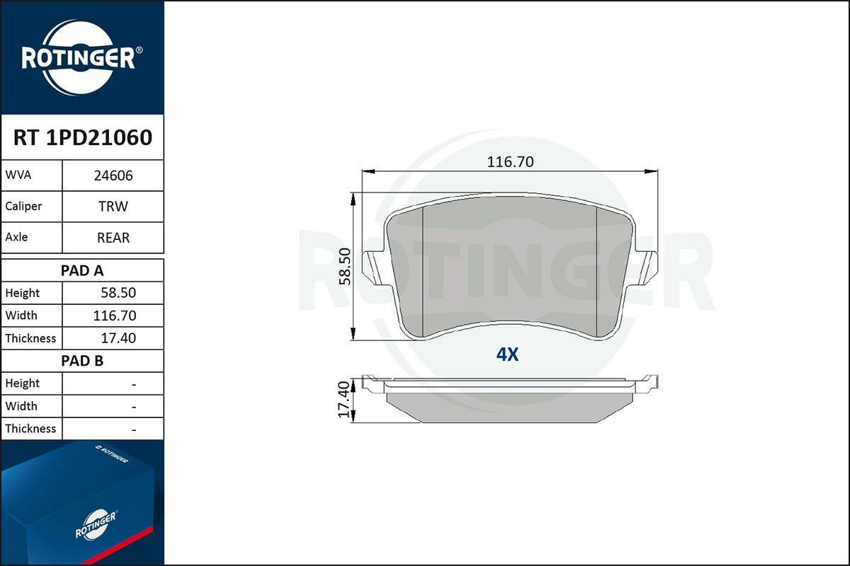 ROTINGER Kit pastiglie freni RT 1PD21060 RT 1PD21060 ROTINGER Pastiglie freno sportive DODGE prezzo