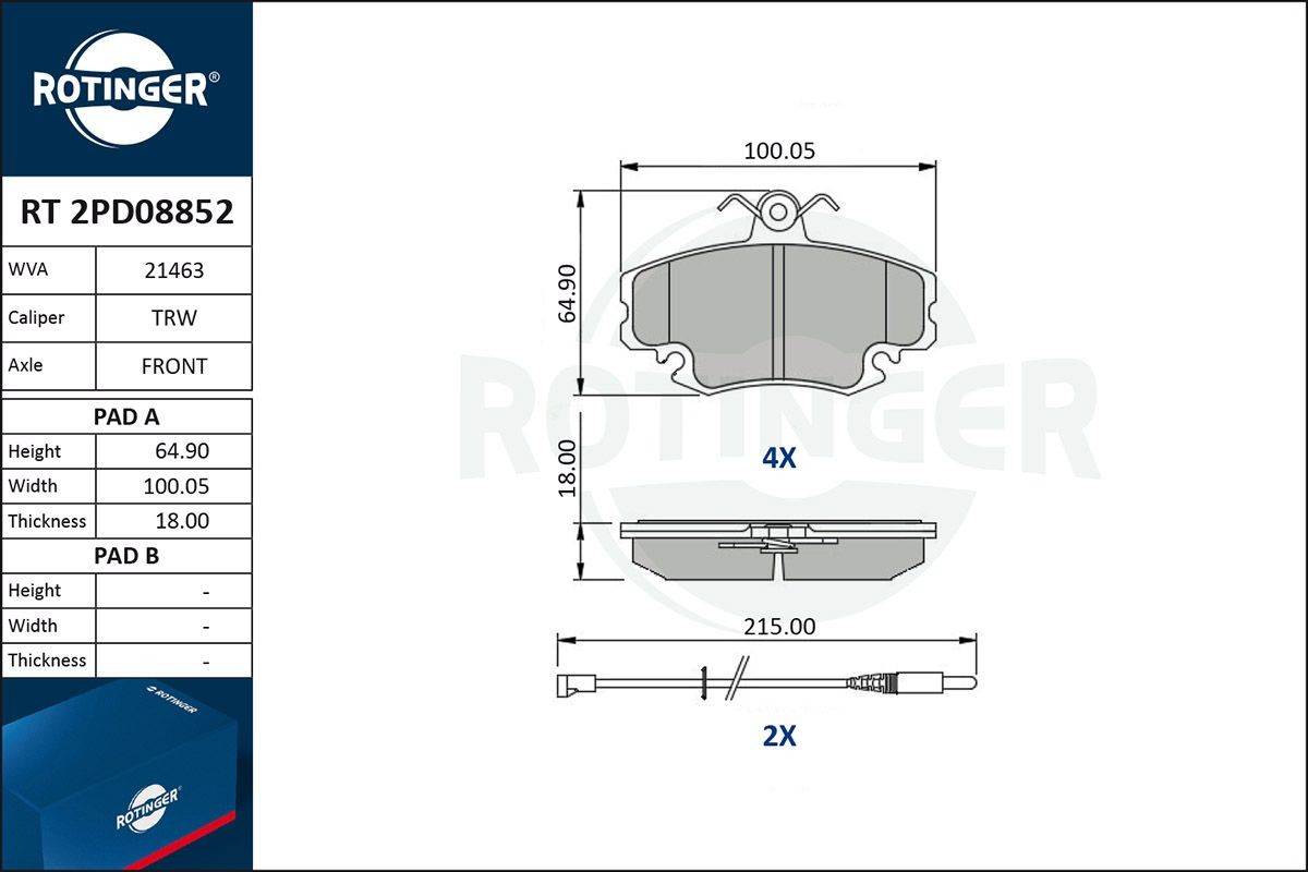 ROTINGER Bremseklodser RT 2PD08852 Bremseklodser DACIA ROTINGER RT 2PD08852
