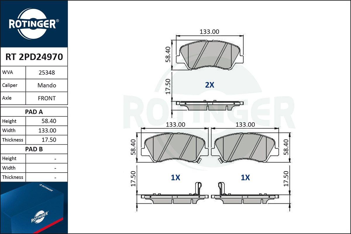 ROTINGER Bremseklodser RT 2PD24970 RT 2PD24970 ROTINGER Sports bremseklodser Hyundai billig