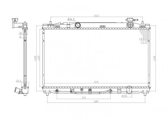 HART Chladič motora 646 021 646 021 Chladič vody TOYOTA AYGO HART
