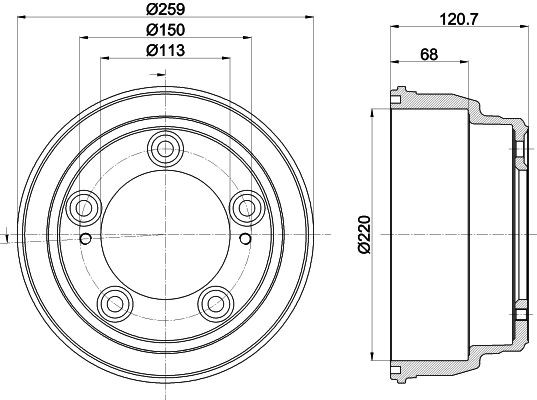 Tambor de travão HELLA 8DT 355 303-221 HELLA 8DT 355 303-221: Tambor de roda Hyundai H100 2025
