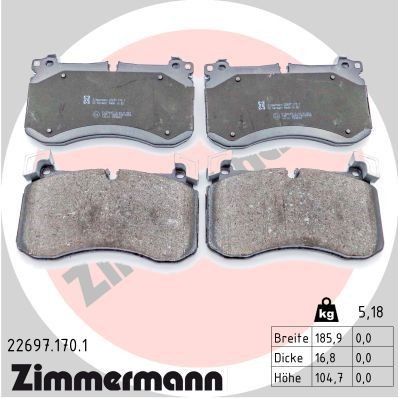 ZIMMERMANN Piduriklotsid 22697.170.1 ZIMMERMANN 22697.170.1 Piduriklotsid MERCEDES-BENZ GLS (X167) AMG 63 4Matic+ EQ Boost 4-matic+ (167.989) 612 hj 2022