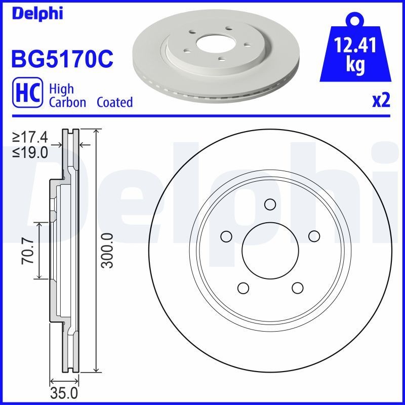 DELPHI Bromsskiva BG5170C DELPHI BG5170C Broms FORD USA Mustang Mk5 Cabriolet 2008