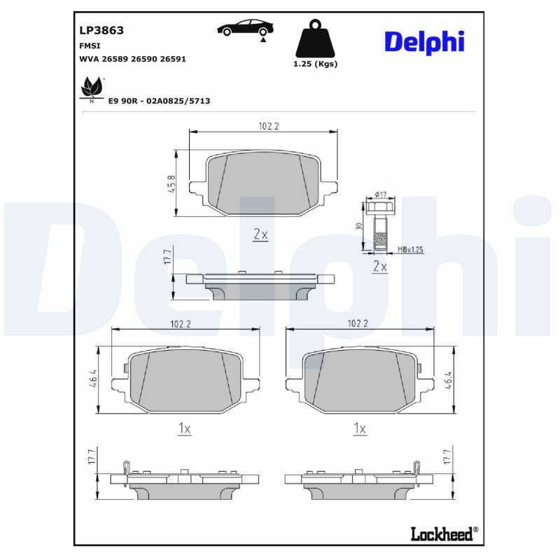 DELPHI Bremseklodser LP3863 DELPHI LP3863 Townstar MPV (XFK) Bremseklods pris