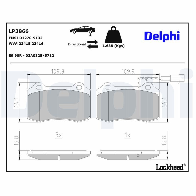 DELPHI Remblokken LP3866 DELPHI LP3866 Remblokken MASERATI Grecale (M182) FOLGORE Q4 500 Pk 2023
