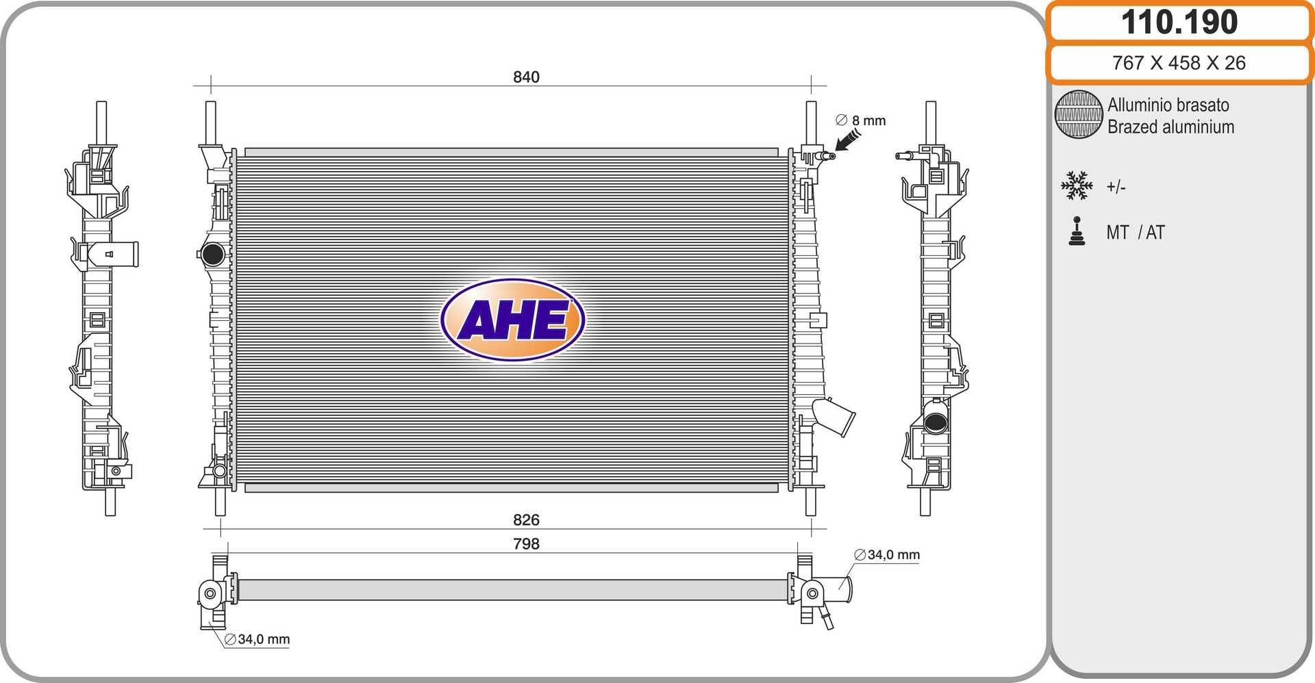 Radiateur AHE 110.190 AHE 110.190 Radiator Ford TRANSIT CUSTOM 2016