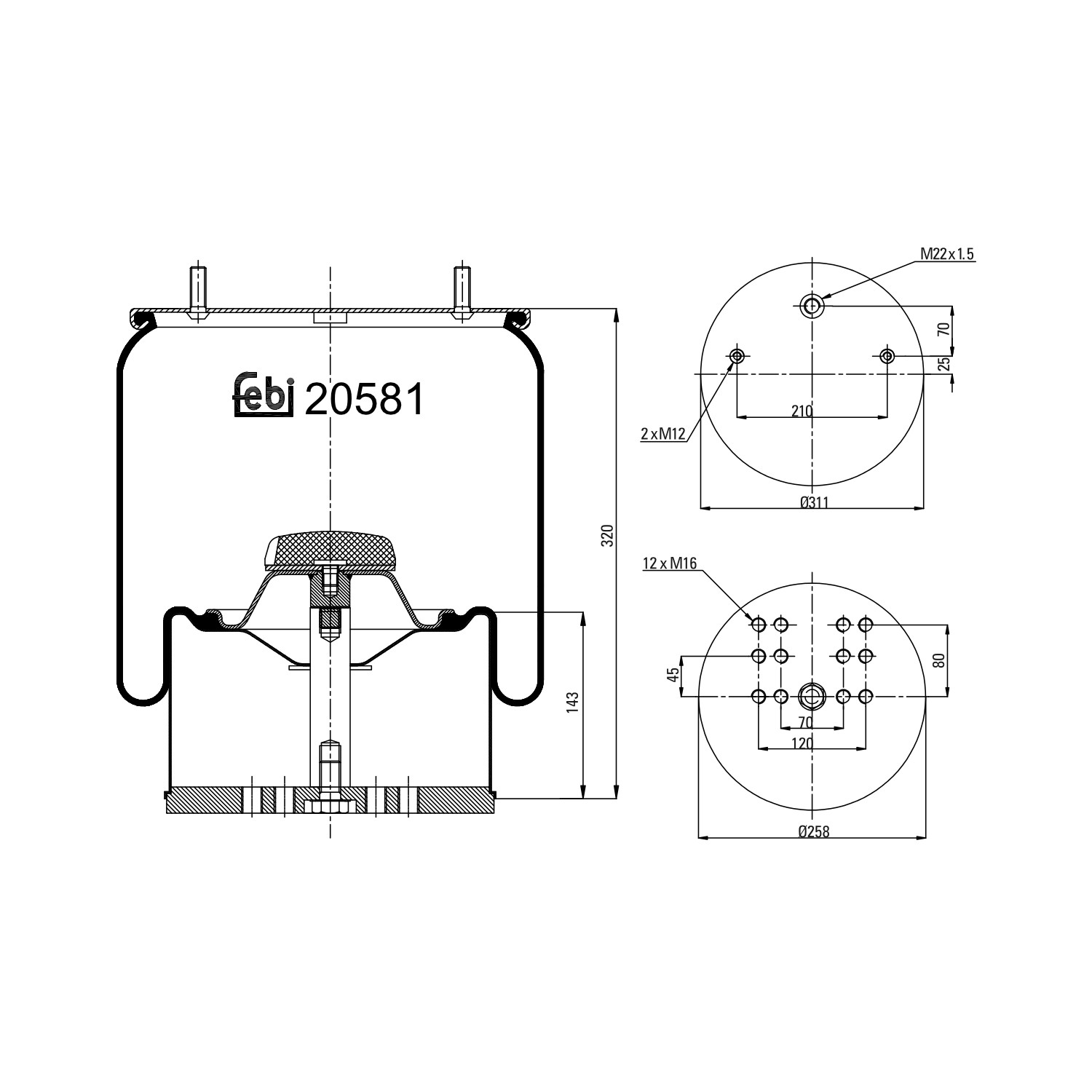 FEBI BILSTEIN Pneimoatsperes spilvens, Pneimopiekare 20581 FEBI BILSTEIN 20581 Pneimo piekare PEUGEOT Boxer Minibus (250) lēti
