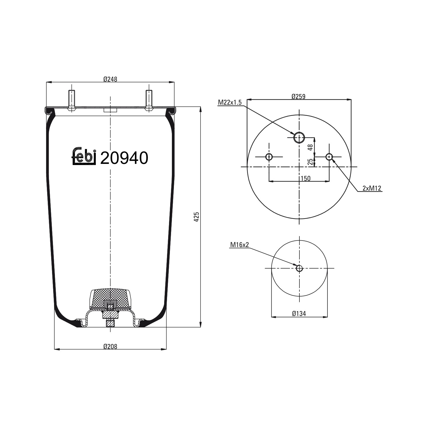 FEBI BILSTEIN Pneimoatsperes spilvens, Pneimopiekare 20940 Pneimo piekare FEBI BILSTEIN GX 20940 lēti
