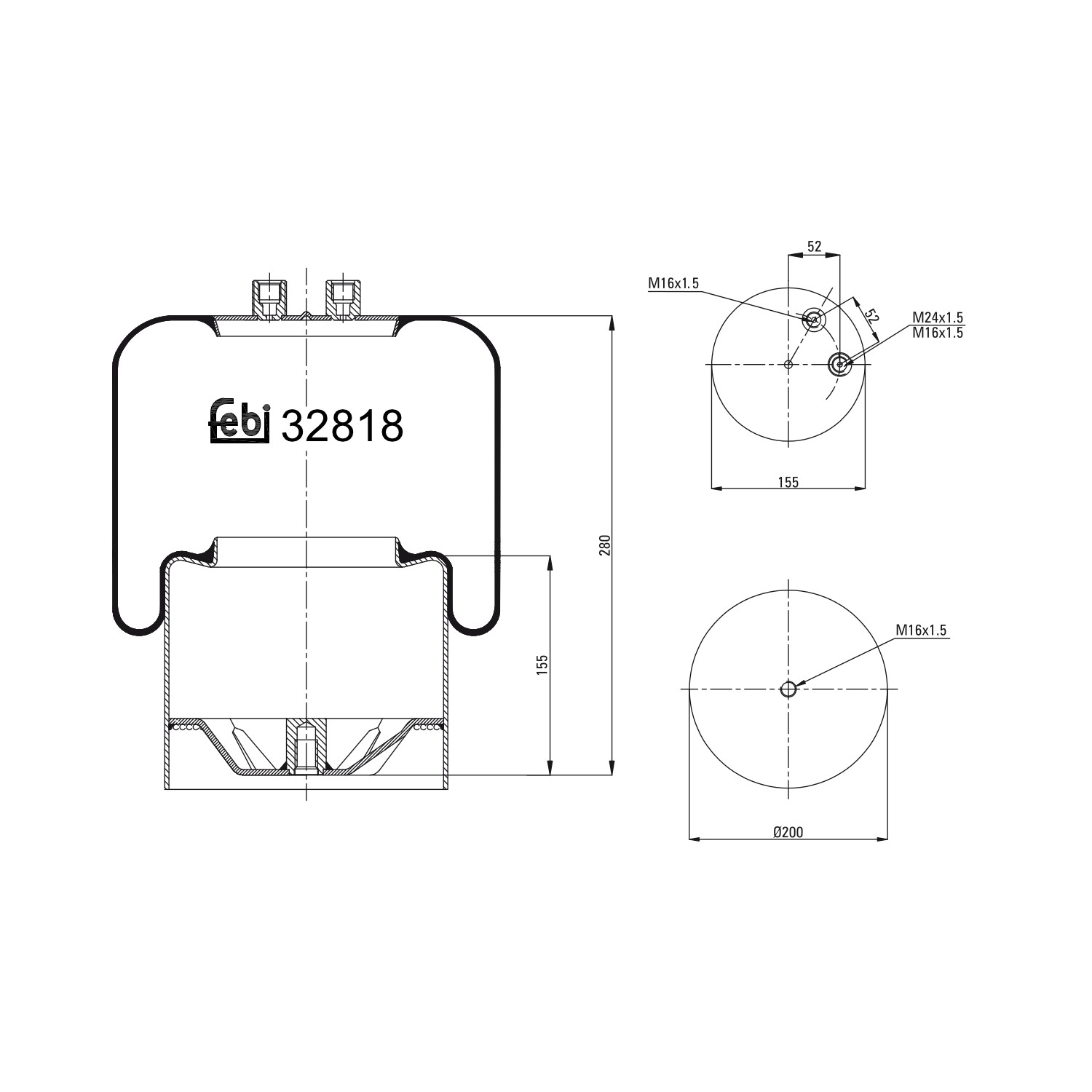 FEBI BILSTEIN Pneimoatsperes spilvens, Pneimopiekare 32818 FEBI BILSTEIN 32818 Pneimoatsperes spilvens, Pneimopiekare MAN TGE Platforma/Šasija (UZ_) 2.0 TDI RWD 122 ZS 2020