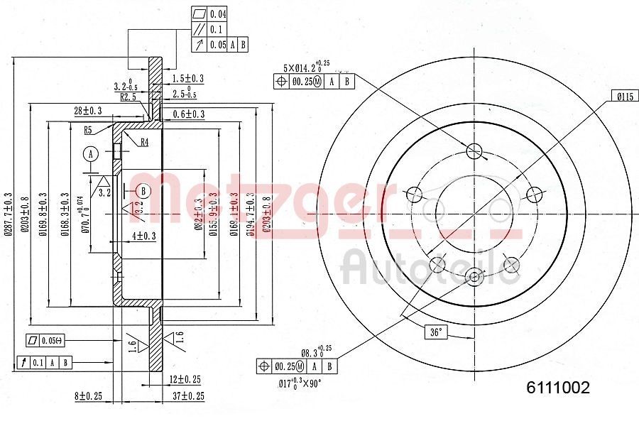 METZGER Brzdový kotouč 6111002 Brzdové kotúče METZGER Opel ASTRA 6111002