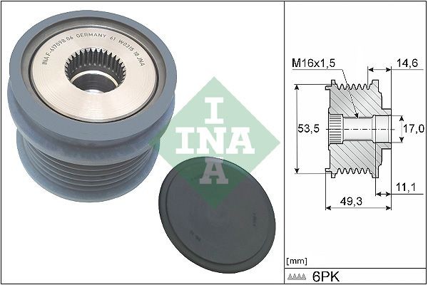 INA Rueda libre de alternador 535 0364 10 Kits de reparación SEAT Leon IV (KL1): Rueda libre de alternador INA 535 0364 10