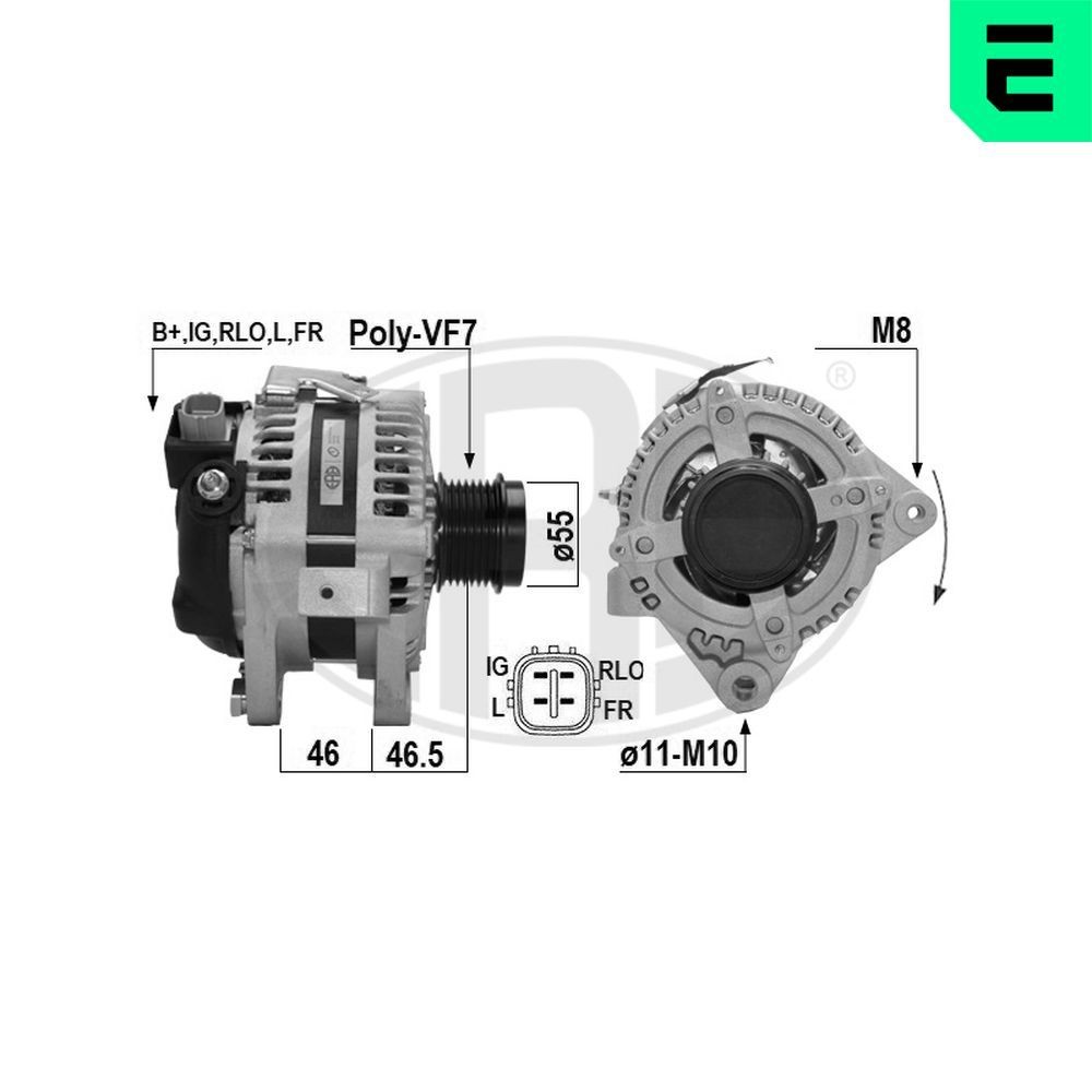 ERA Generator 209653A ERA 209653A Generator TOYOTA Camry VI Sedan (_V4_) 2.4 Hybrid (AHV40_) 190 hk 2006