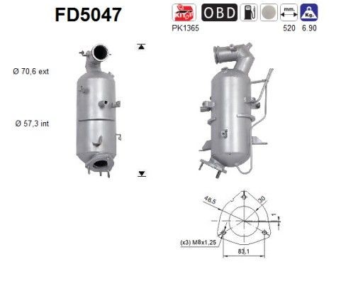 Filtro antiparticolato (FAP) AS FD5047 AS FD5047 Flessibile marmitta CHEVROLET CAPTIVA 2025