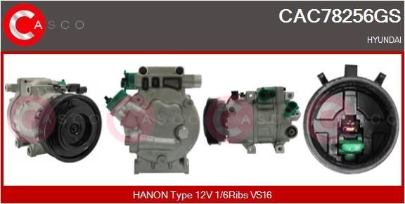 CASCO AC-kompressor CAC78256GS Aircondition pumpe CASCO Hyundai i10 CAC78256GS
