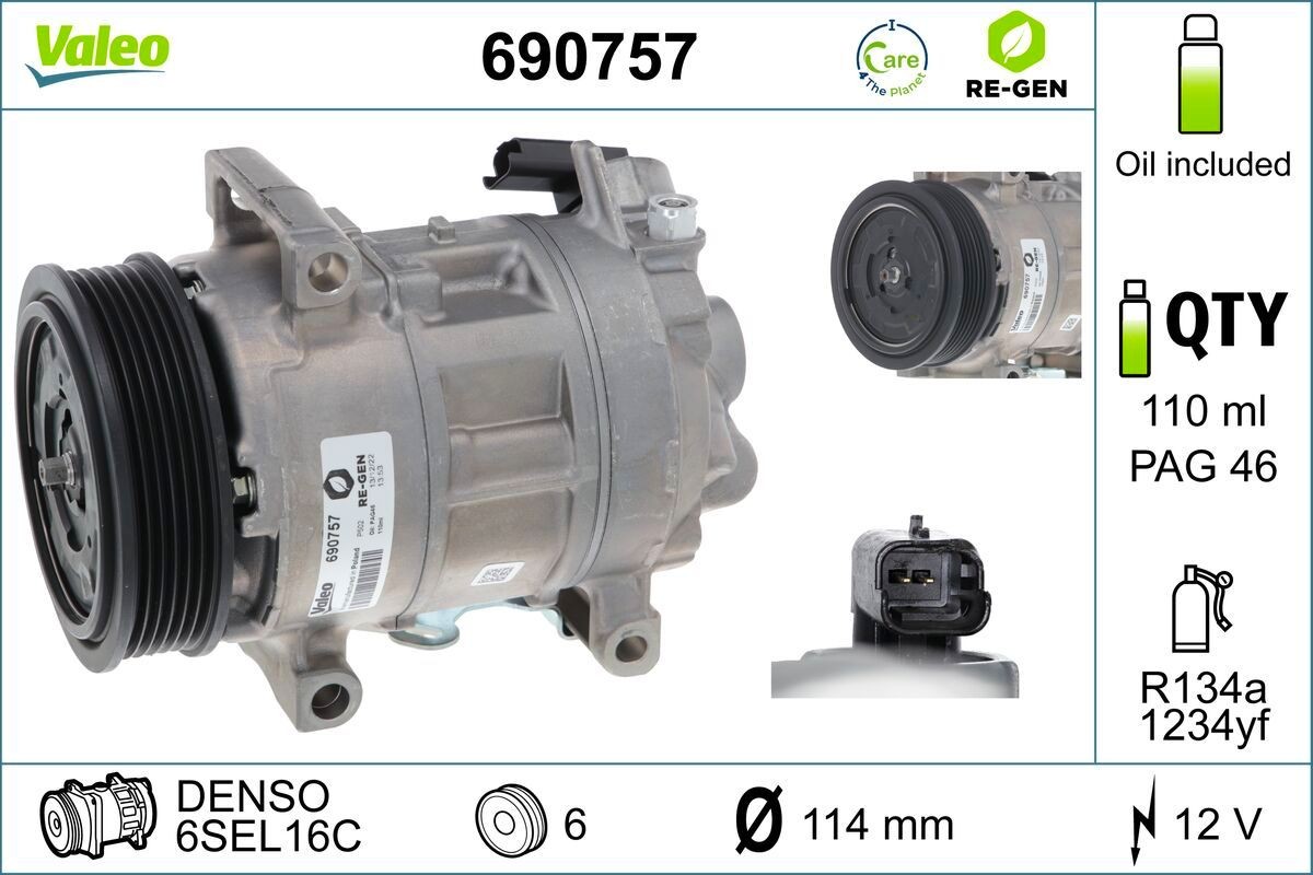 VALEO Klimakompressor 690757 Aircondition kompressor VALEO Peugeot 508 690757