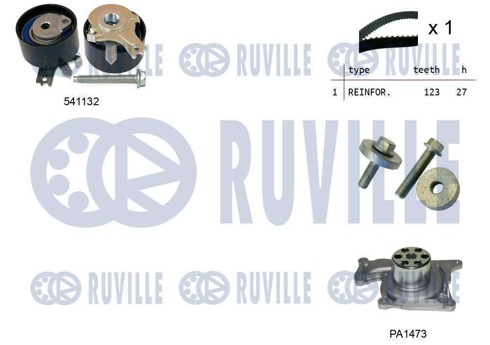 RUVILLE Water pump and timing belt kit 5500553 DACIA RUVILLE cambelt kit 5500553