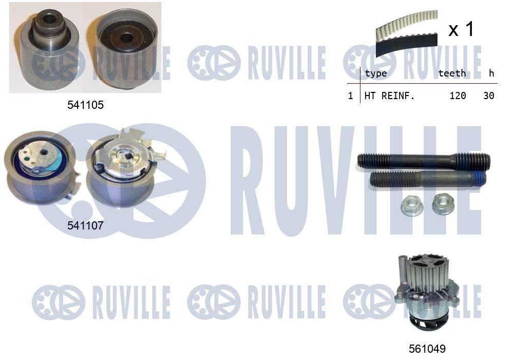 RUVILLE Registerreimsett med vannpumpe 5500613 Vannpumpe + registerreimsett RUVILLE Volkswagen GOL 5500613