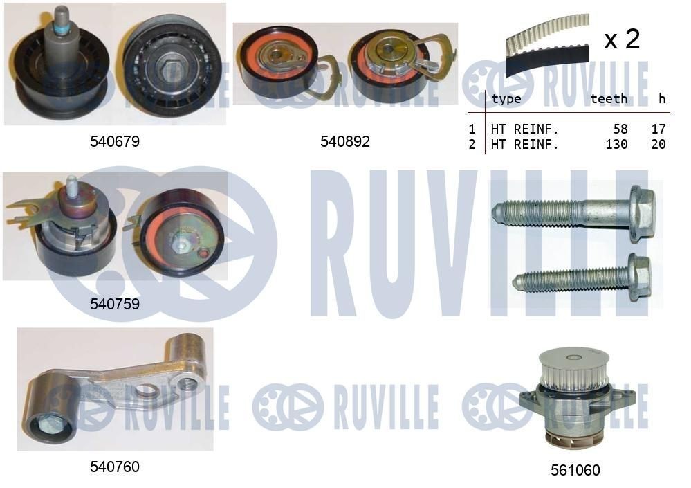 RUVILLE Registerreimsett med vannpumpe 5501362 Vannpumpe + registerreimsett RUVILLE Volkswagen GOL 5501362