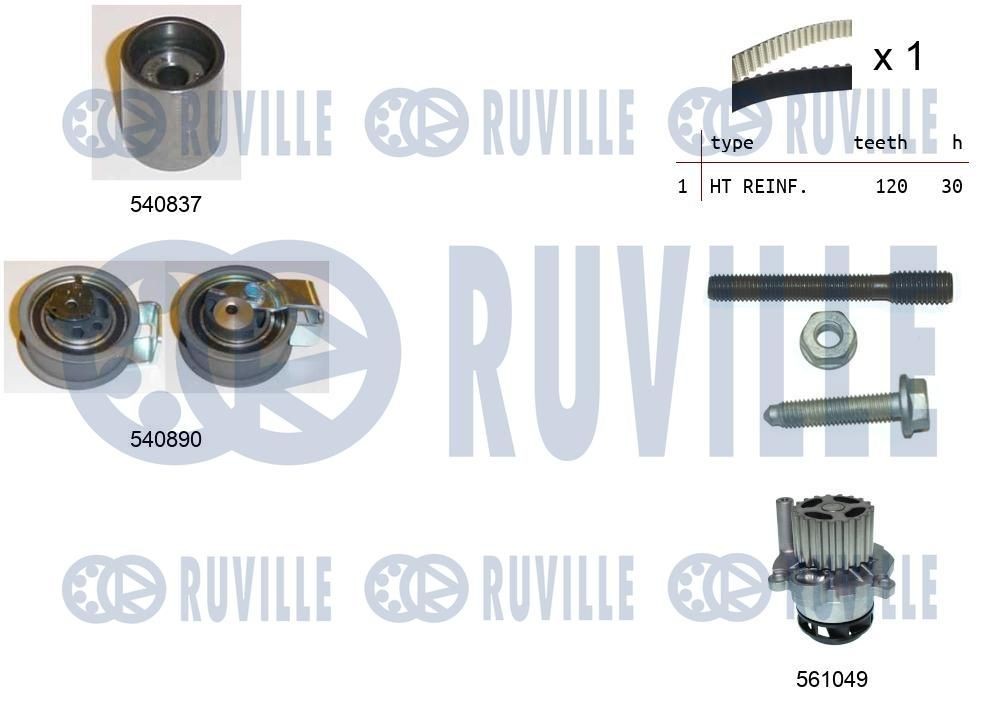 RUVILLE Registerreimsett med vannpumpe 5501372 Vannpumpe + registerreimsett RUVILLE GOL 5501372 billige