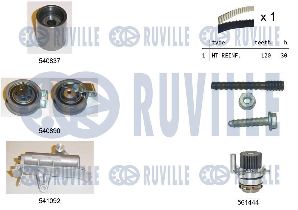 RUVILLE Σετ ιμάντα χρονισμού με αντλία νερού 5501381 Αντλία νερού + σετ ιμάντα χρονισμού RUVILLE Ford FUSION 5501381