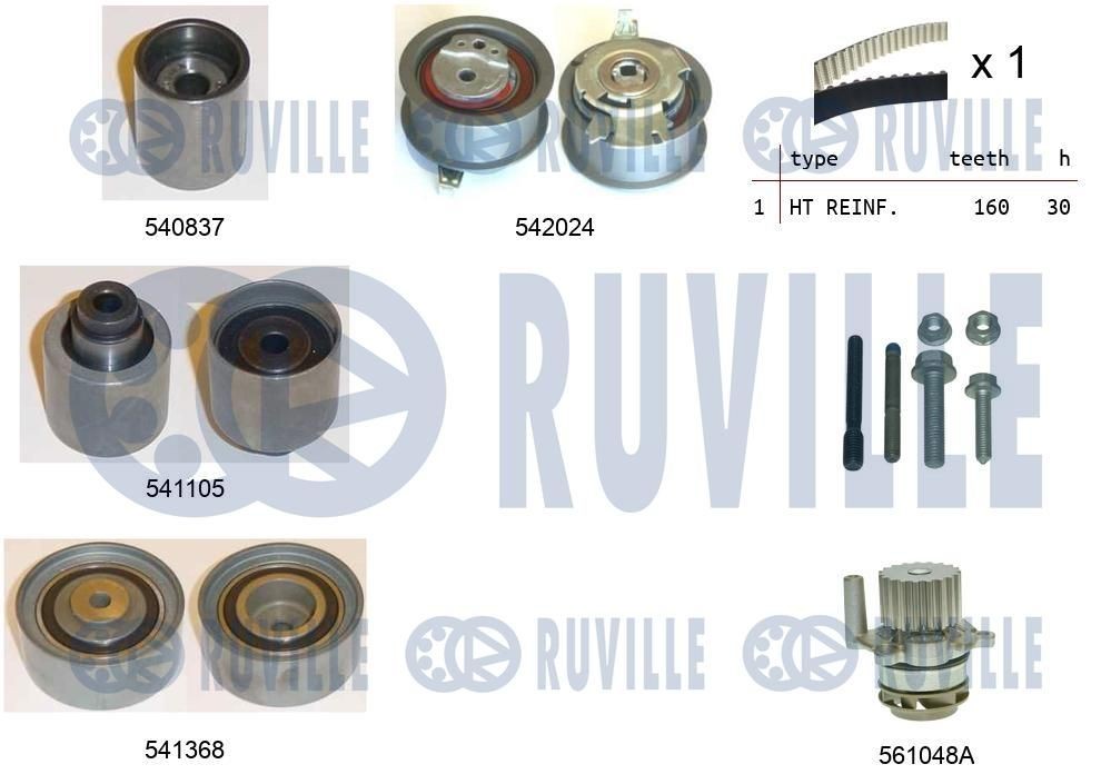 RUVILLE Kamremssats med vattenpump 5503051 5503051 RUVILLE kuggremssats Seat IBIZA