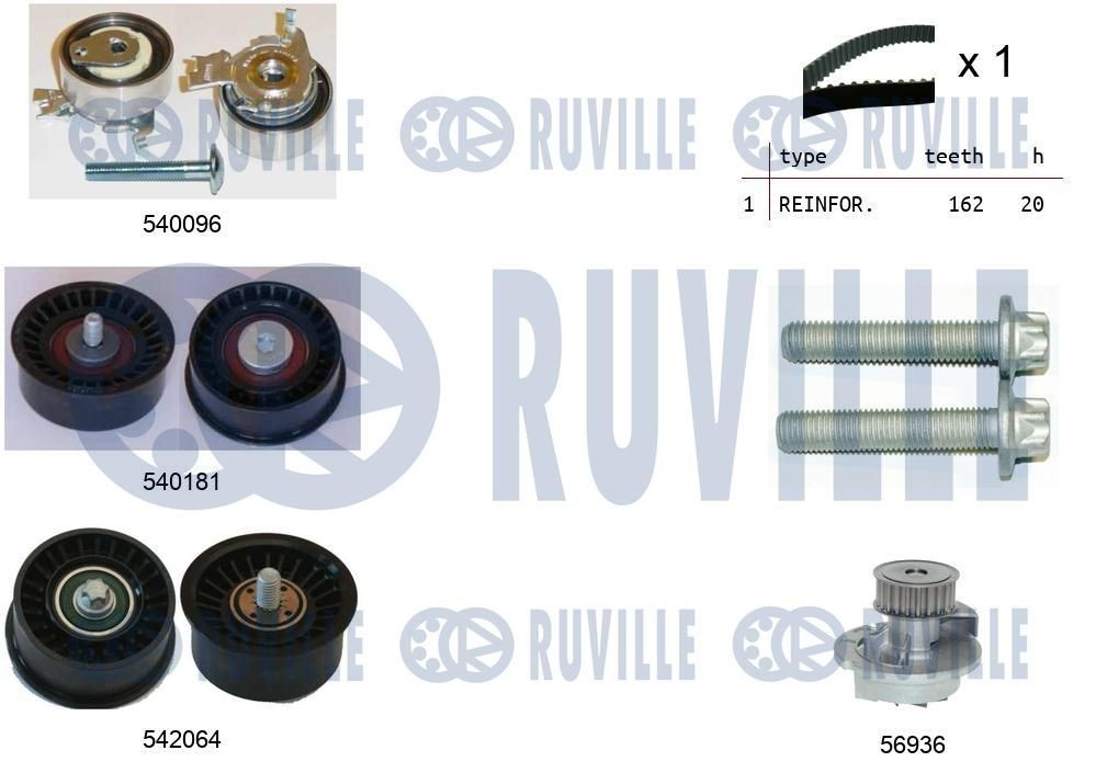RUVILLE Registerreimsett med vannpumpe 5503173 5503173 Vannpumpe + registerreimsett CHEVROLET TAHOE RUVILLE