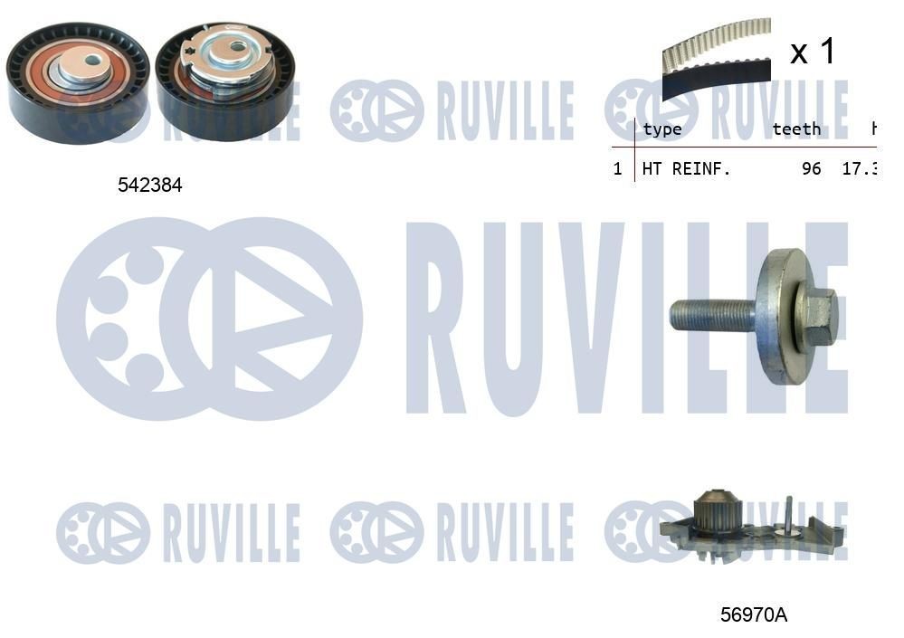 RUVILLE Distributieriem set + waterpomp 5503401 Chevrolet KALOS Distributieriem kit met waterpomp RUVILLE 5503401