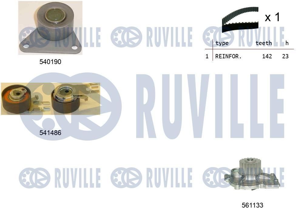 RUVILLE Σετ ιμάντα χρονισμού με αντλία νερού 5503641 5503641 Αντλία νερού + σετ ιμάντα χρονισμού VOLVO S70 RUVILLE