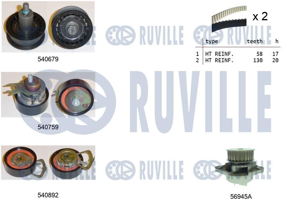 RUVILLE Distributieriem set + waterpomp 5503811 Waterpomp + distributieriem set RUVILLE TOYOTA 5503811