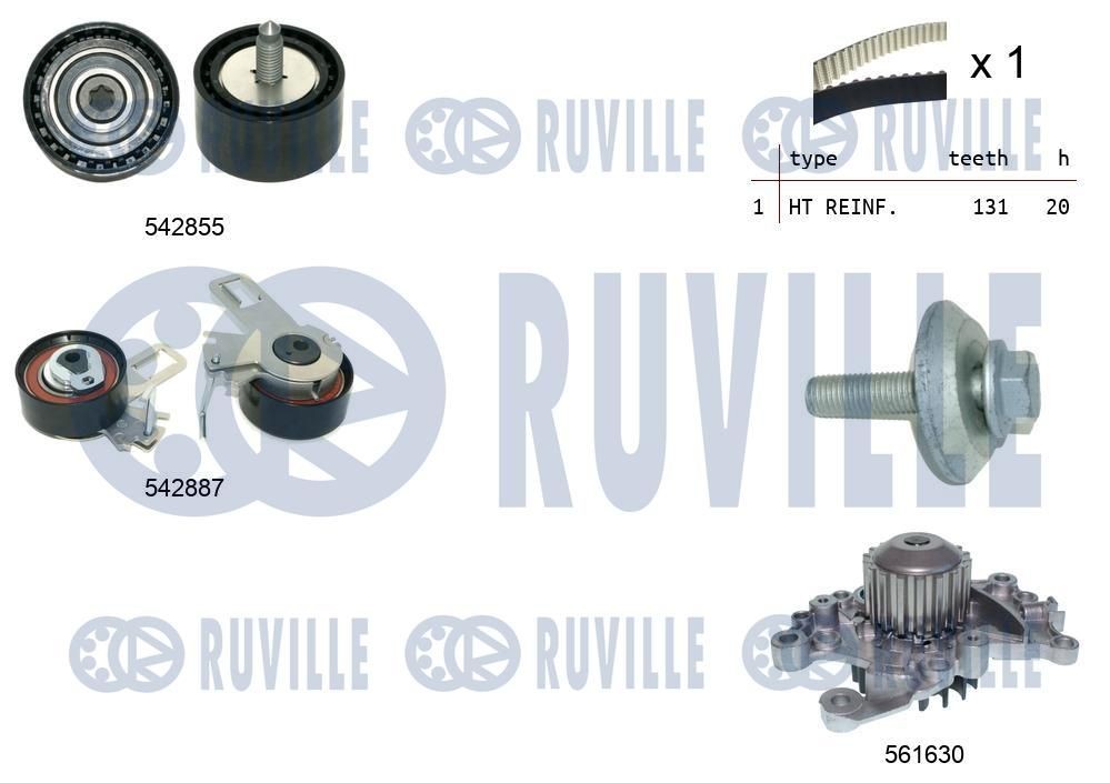 RUVILLE Σετ ιμάντα χρονισμού με αντλία νερού 5504971 5504971 Σετ ιμάντα χρονισμού με αντλία νερού FORD FUSION RUVILLE