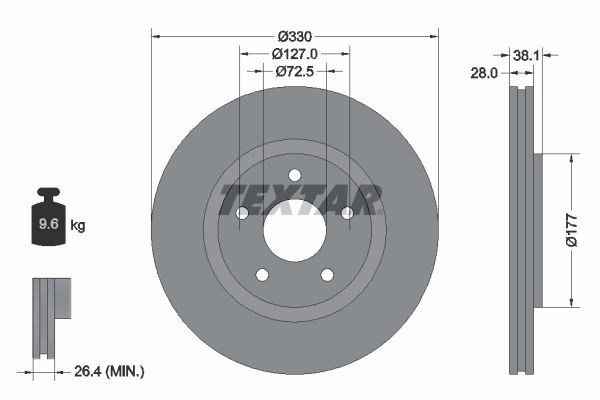 TEXTAR Brzdový kotouč 92278905 Kotúčové brzdy TEXTAR Fiat UNO 92278905