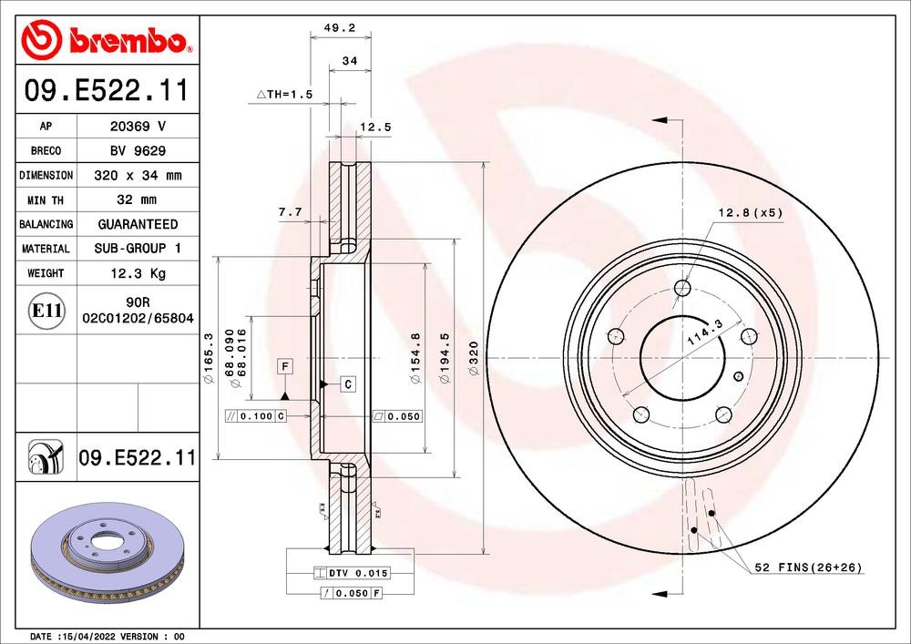 BREMBO Disque de frein 09.E522.11 Infiniti FX Disques BREMBO 09.E522.11