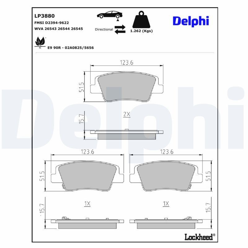 DELPHI Bremseklosser LP3880 DELPHI LP3880 Bremseklosser HYUNDAI Ioniq 5 (NE) EV firehjulsddrift 305 hk 2021