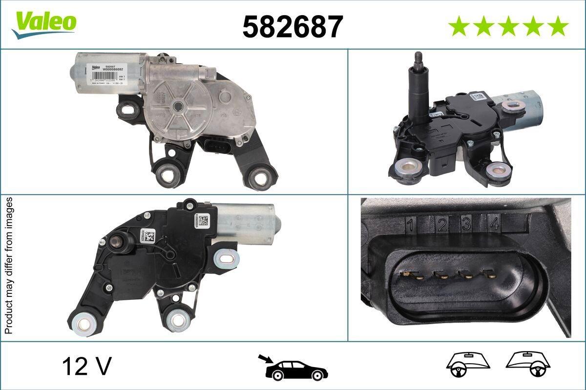VALEO Ruitenwissermotor 582687 Volkswagen CALIFORNIA Achterruitenwisser, motor VALEO 582687