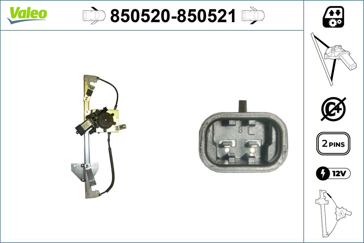 Stikla pacelšanas mehānisms VALEO 850520 VALEO 850520 Stikla pacēlāji RENAULT TWINGO 2017