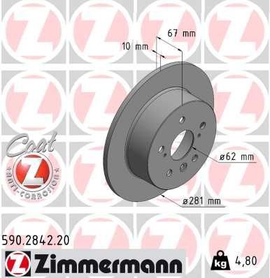 ZIMMERMANN Remschijf 590.2842.20 ZIMMERMANN 590.2842.20 Remschijf set Toyota Camry XV40 prijs
