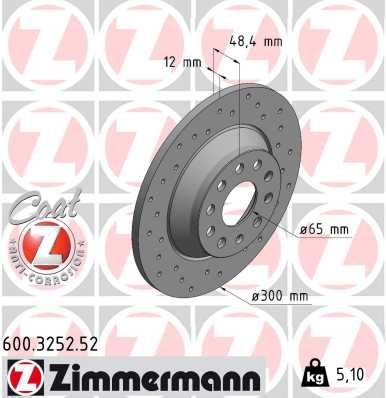 ZIMMERMANN Féktárcsa 600.3252.52 Fékberendezés SEAT Alhambra 7N: Féktárcsa ZIMMERMANN 600.3252.52