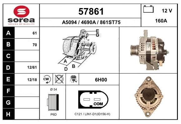 EAI Generator 57861 Alternator EAI DAIHATSU 57861